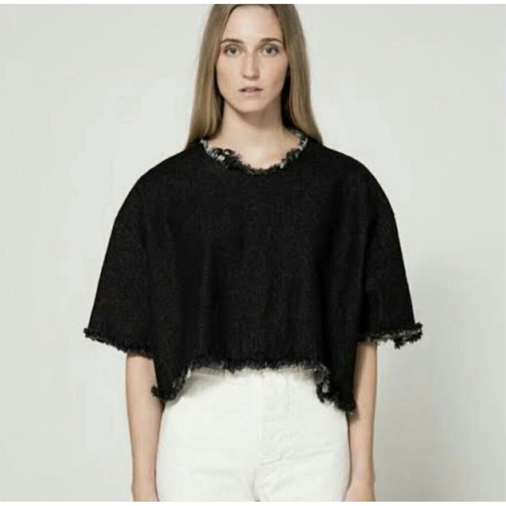 Ashley Rowe‎ Oversized Boxy Top One Size Raw Edges Frayed Edgy Lagenlook Cotton